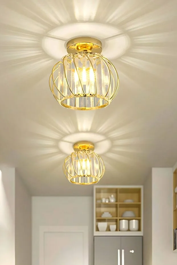 Bella Luce Model Gold Kaplama Kristal Taşlı Metal Gövde Modern Her Alana Uygun Lüx Plafonyer Avize